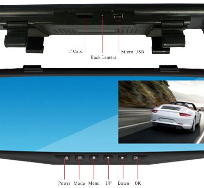 Видеорегистратор 1080 FULL HD с  4,3" LCD дисплей в огледалото и камера за задно виждане и запи - View 2