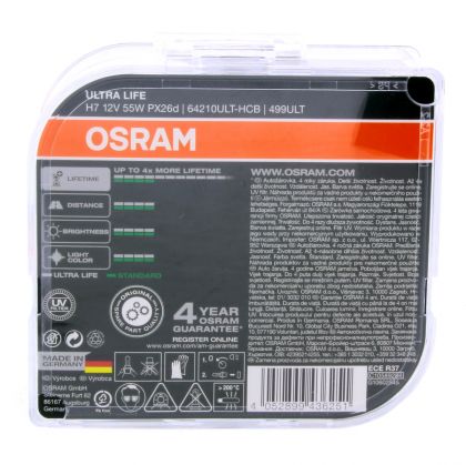 Халогенна крушка Н7 - Osram Ultra Life - 2бр. блистер - View 2