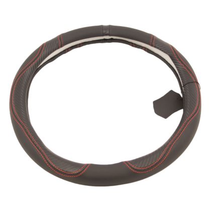 Кожен калъф за волан 38см - Carbon - карбон с червени шевове - View 3