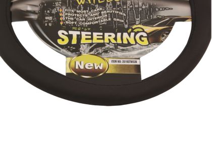 Калъф за волан от еко кожа 38см - Perforated -  черен цвят - View 3