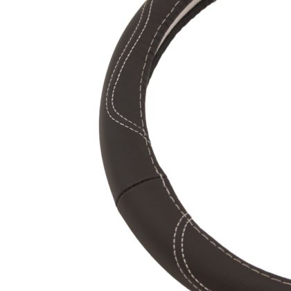 Кожен калъф за волан 38см - Waves - черен цвят с бели шевове - View 2