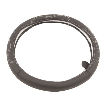 Кожен калъф за волан 38см - Waves - черен цвят с бели шевове - View 3