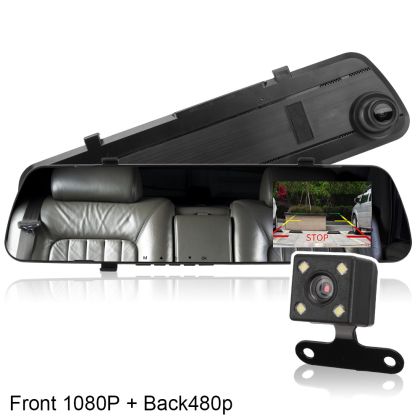 Видеорегистратор DVR 1080 FULL HD с 4" LCD дисплей в огледалото и камера за задно виждане и зап - View 2