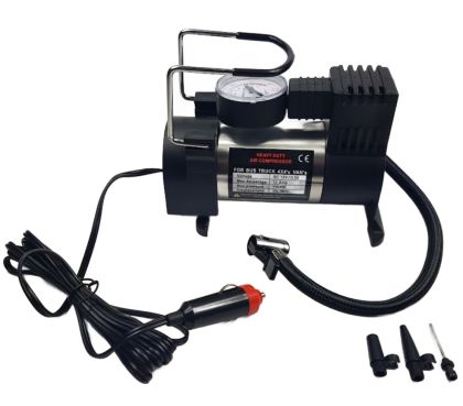 Компресор за гуми 12V, 120W, 10A с манометър, с букса за запалка и 3 приставки