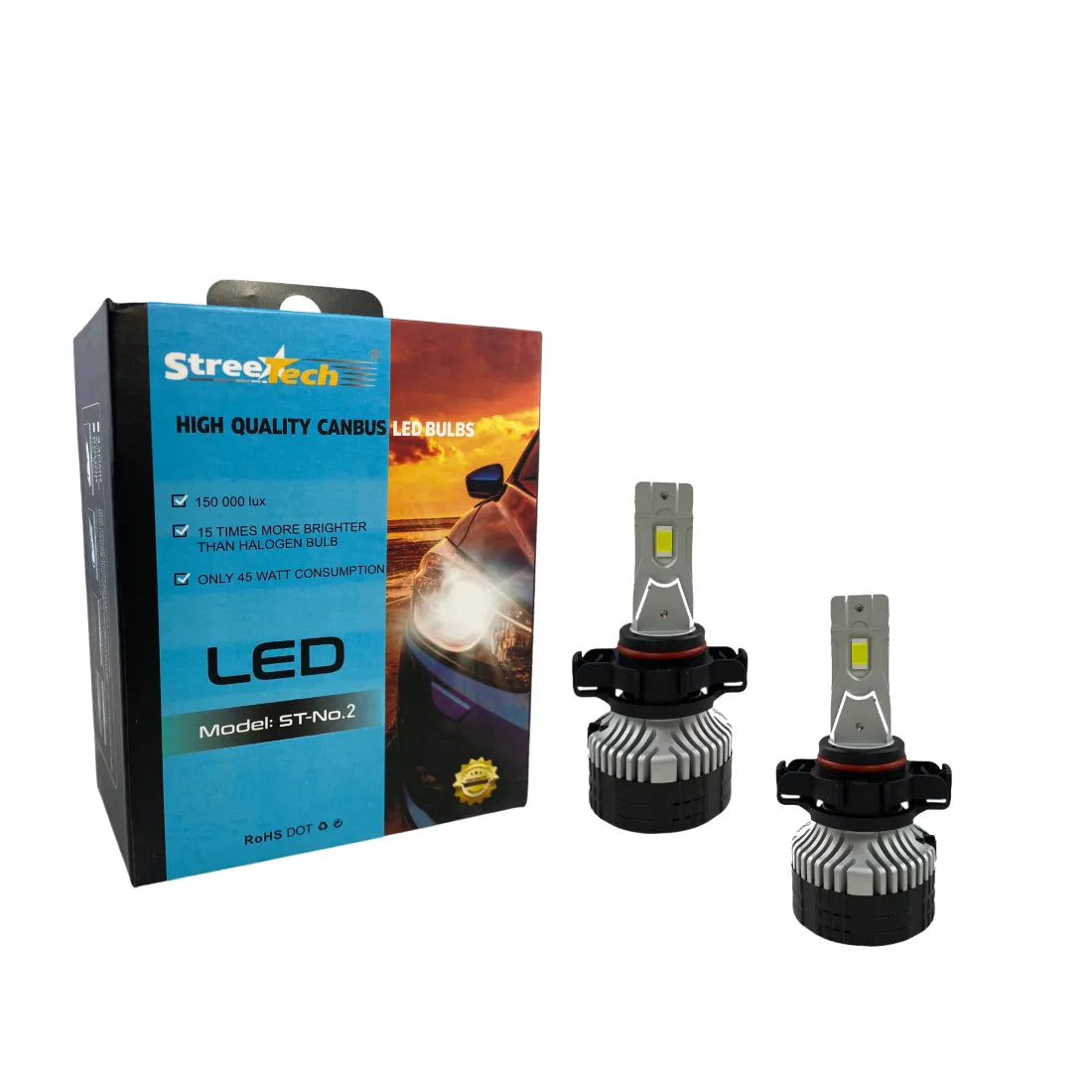 Лед крушки - Led система H16 Streetech модел STN2 за фарове - 150 000 Лукса, 45W - Canbus 6000K - 1500% повече светлина