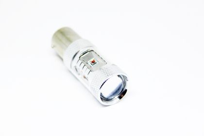 Диодна крушка BA15S с 6 х 5W CREE диода и лупа единична светлина червена - View 2