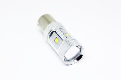 Диодна крушка BA15S с 6 х 5W CREE диода и лупа двойна светлина бяла - View 2