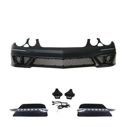 Предна броня за Mercedes W211 E-Class (2006-2009) - AMG Design с LED светлини - View 2