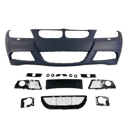 Предна броня за BMW E90 / E91 (2008+) - M-Tech дизайн с отвори за пръскалки, без парктроник грундира - View 2