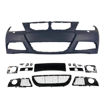 Предна броня за BMW E90 / E91 (2005-2008) - M-Tech дизайн с отвори за пръскалки, без парктроник грун - View 2